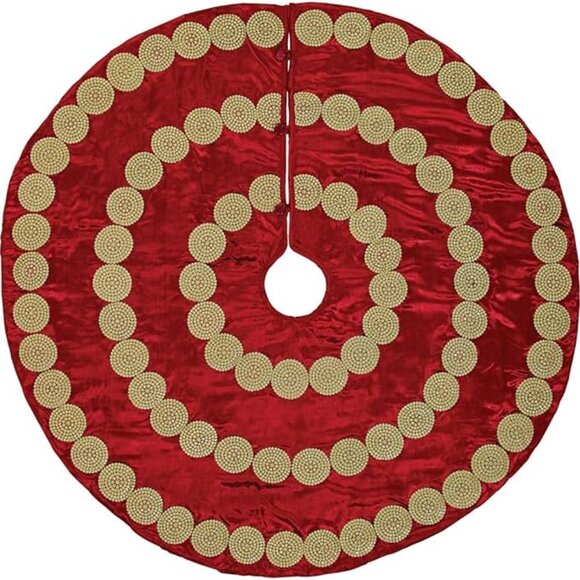 VHC Brands Burgundy & Gold Velvet Medallion Christmas Tree Skirt – 48" - Picture 1 of 4